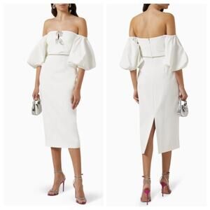 Self-Portrait White Crepe Bow Balloon Sleeve Midi Dress 6